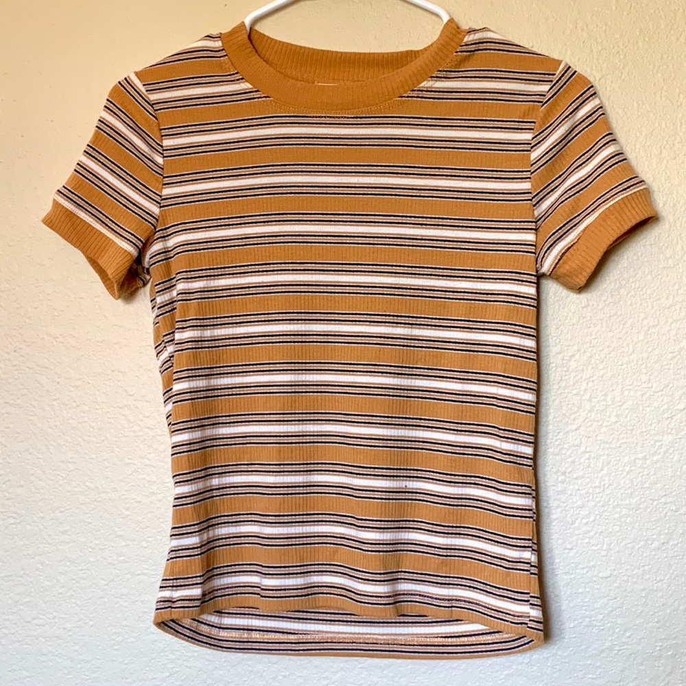 Yellow, white, &blue striped tee
